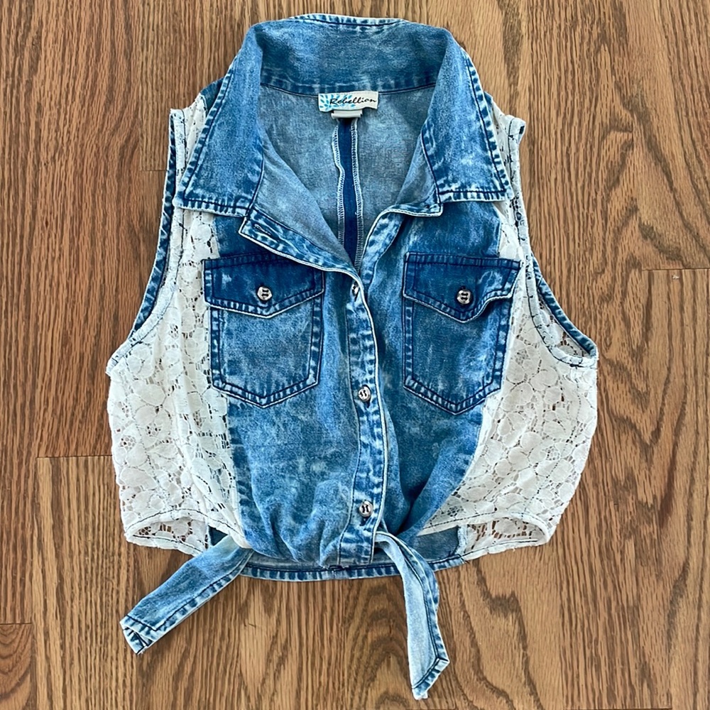 Denim and lace western boho style top